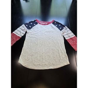 Maurices 24/7 Americana Top Womens‎ Small Stars Stripes 4th of July Raglan Shirt